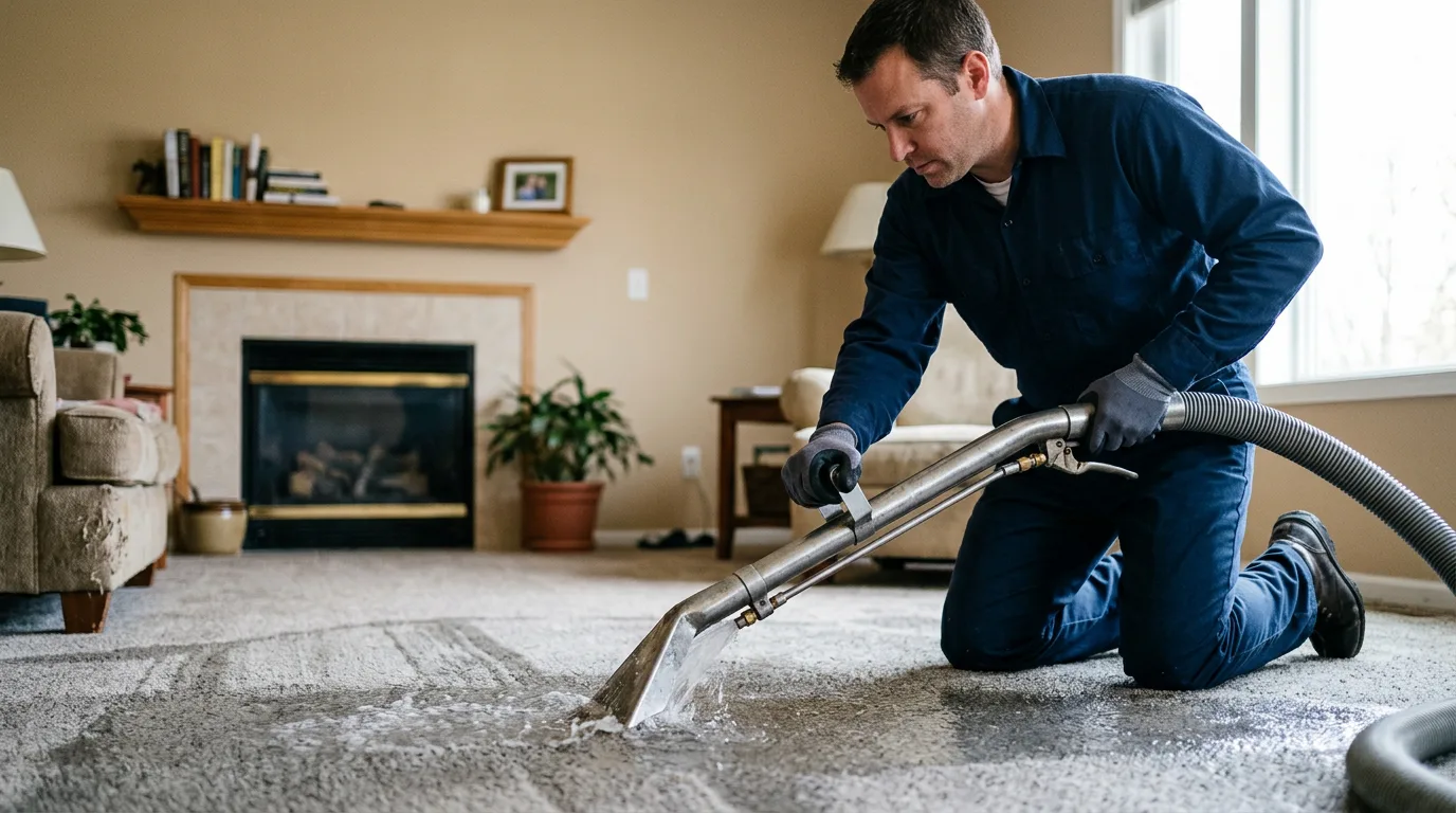 Water damage restoration technician working near Hessel, MI
